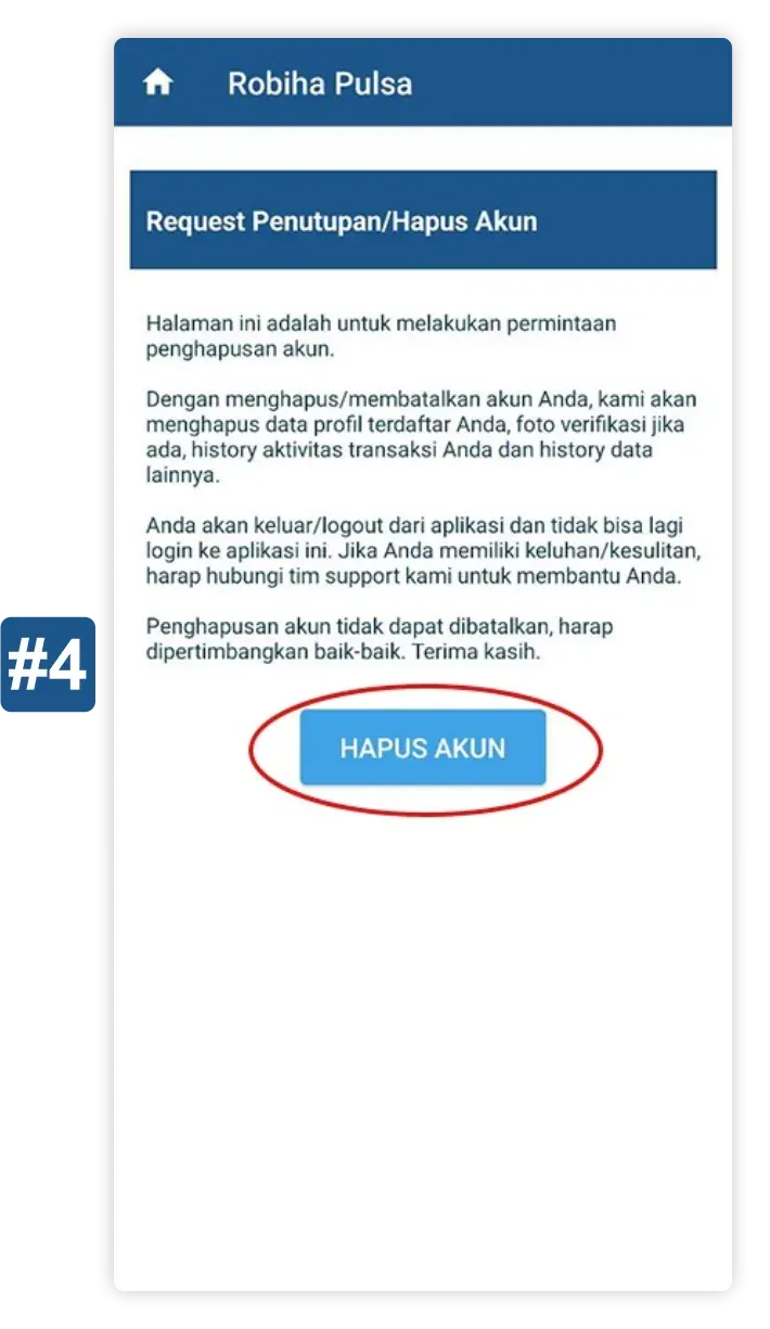 Konfirmasi tombol HAPUS AKUN