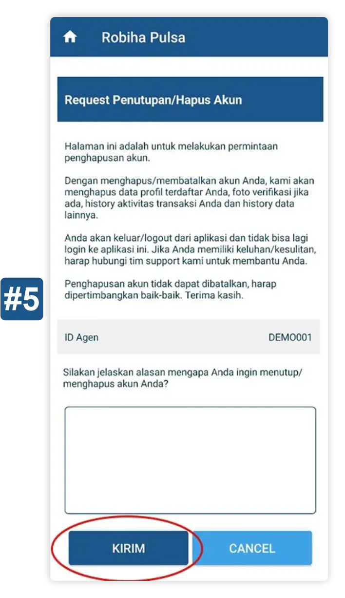 Isi alasan lalu tekan tombol KIRIM